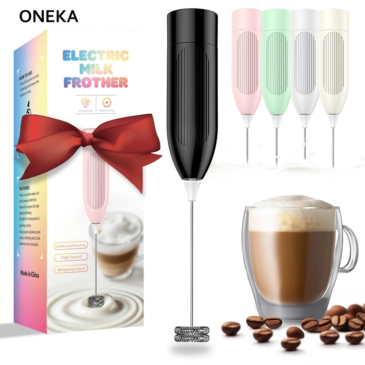 ONEKA Handheld Milk Frother Wand – Battery Operated Mixer Milk Frother Wand Axl