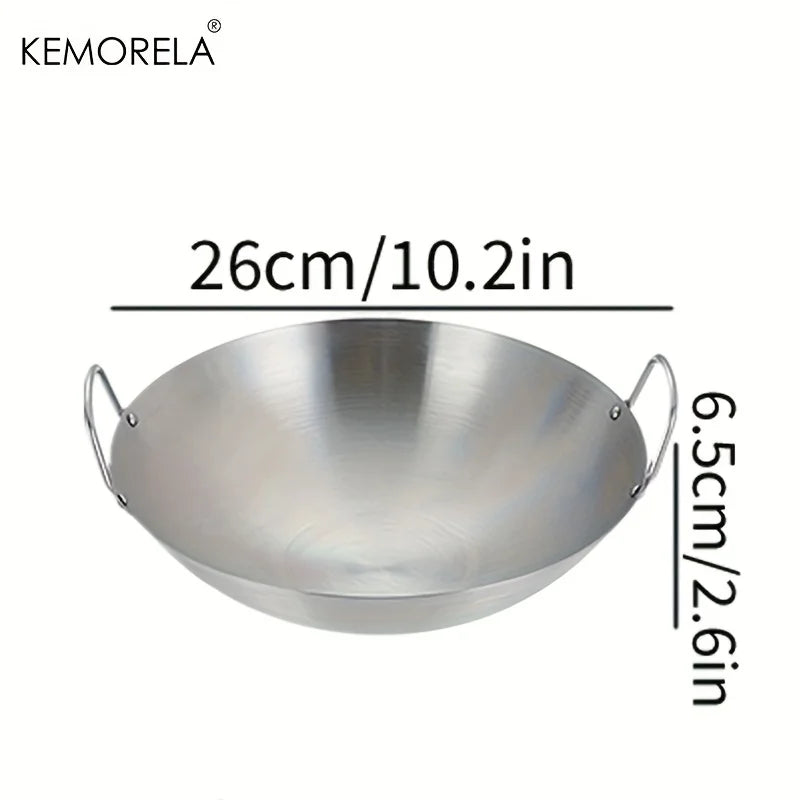 KEMORELA Stainless Steel Wok Uncoated 26–34cm | Double Handle Stainless Steel Wok Axl 26cm