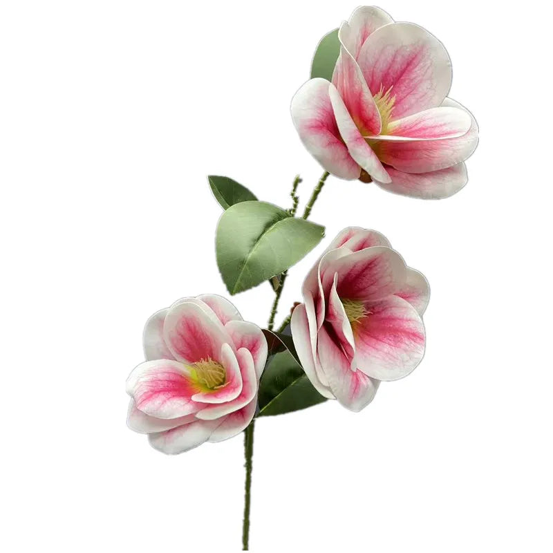 Large Latex Magnolia Artificial Branch – 3 Flower Heads, 78cm Artificial Flower Branch Axl Pink