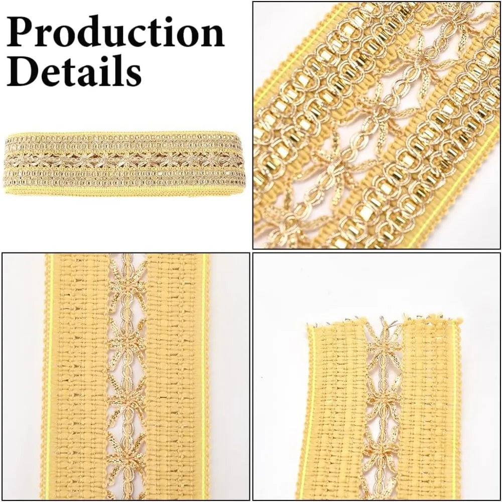 10 Yards Gold Jacquard Ethnic Ribbon Trim – 2 Inch Polyester Jacquard Ribbon Trim Axl