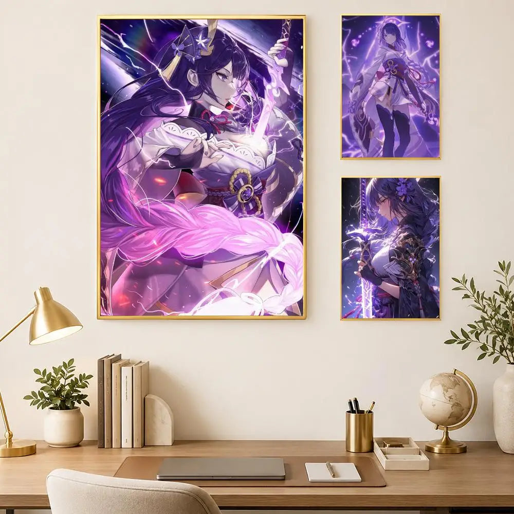 Genshin Impact Raiden Shogun HD Self-Stick Wall Art Poster Anime Wall Poster Axl