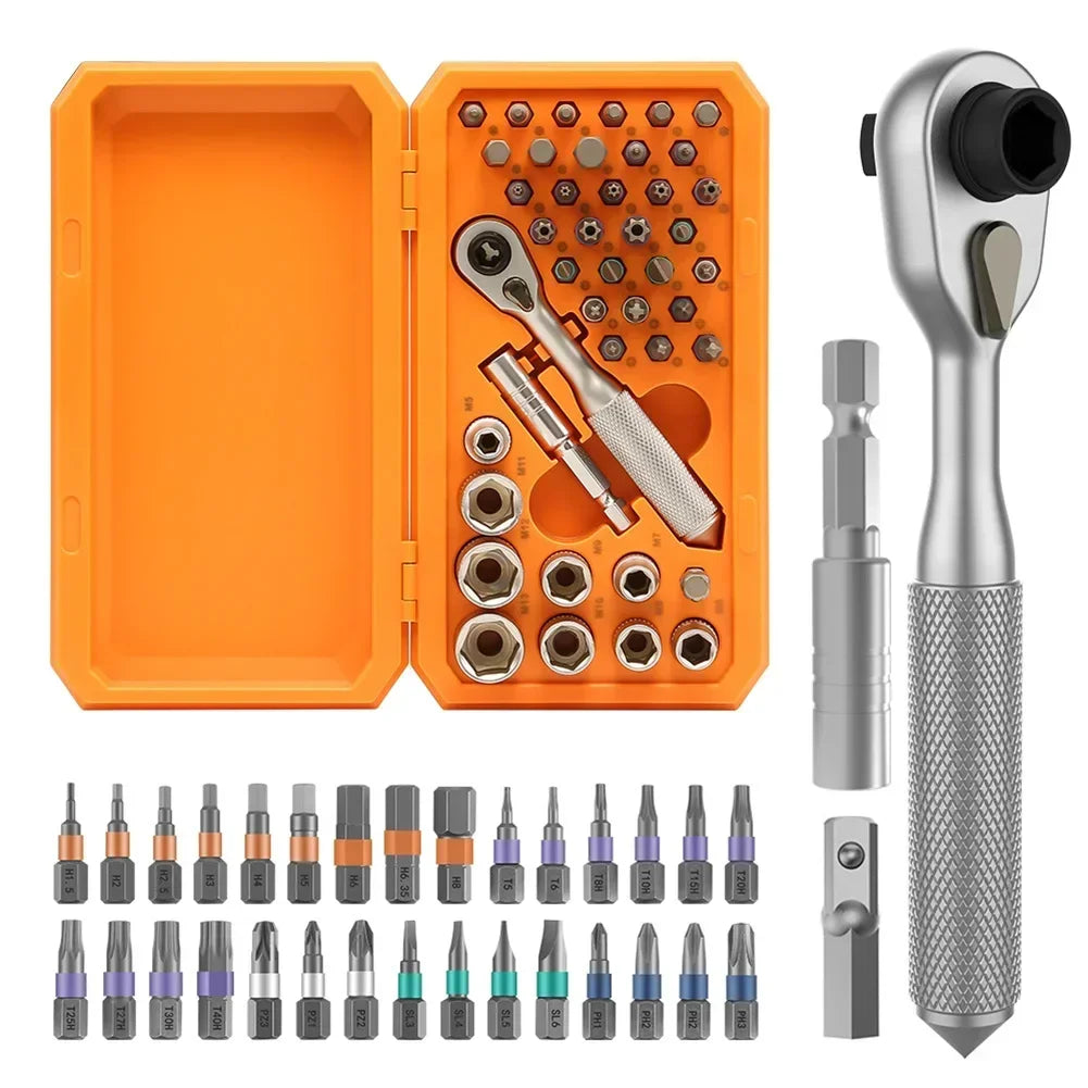 42-in-1 Magnetic Ratchet Screwdriver Set – Multi-Bit Tool Kit Ratchet Screwdriver Set Axl Orange China Mainland