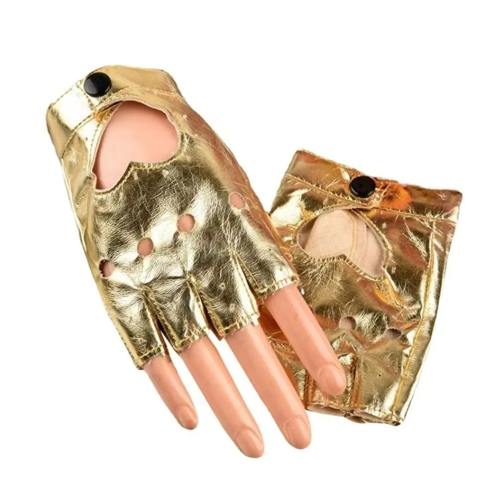 Y2K Punk PU Leather Fingerless Gloves | Heart Hollow Half Finger Fingerless Fashion Gloves Axl