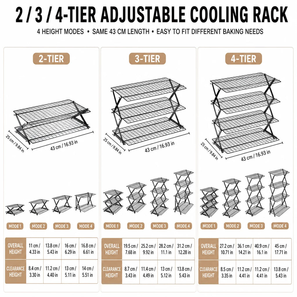 Foldable 2/3/4 Tier Cooling Rack – Stackable Wire Grid Baking Stand Baking Cooling Rack Axl
