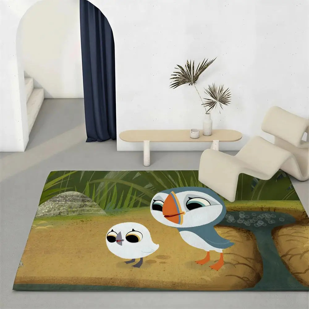 Kids Cartoon Puffin Flannel Floor Rug – Soft Non-Slip Indoor Mat Kids Floor Rug Axl White2 120x160cm