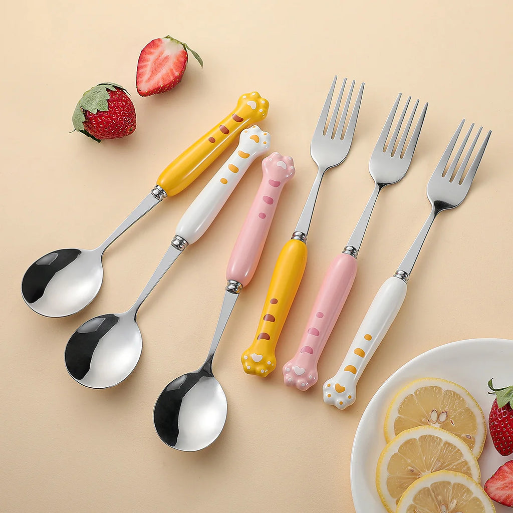 Kids Stainless Steel Fork & Spoon Set – Crocodile Handle Kids Flatware Set Axl