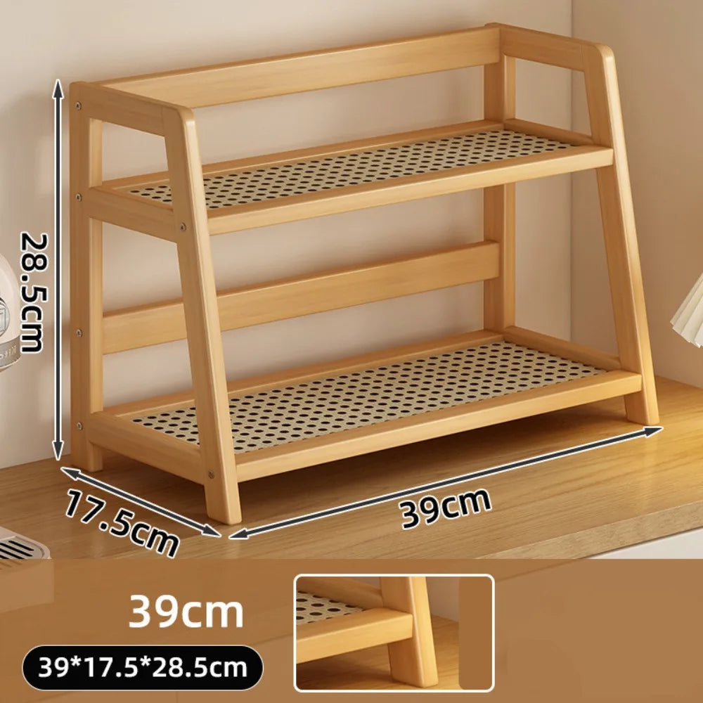 Wooden Desktop Shelf – Spice Rack & Countertop Organizer Desktop Storage Shelf Axl L