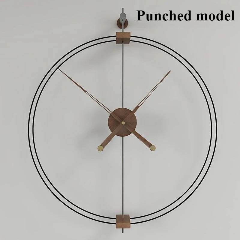 Modern Silent Wall Clock – Large 68cm Nordic Metal Design Wall Clock Axl Walnut Color 68CM