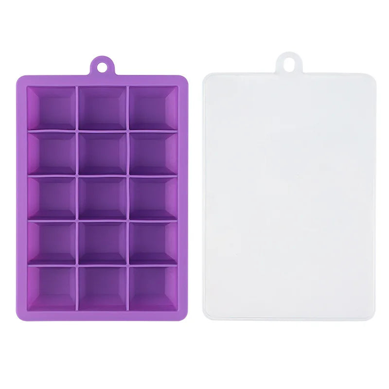 15-Grid Silicone Ice Cube Tray with Lid – Easy Release Mold Silicone Ice Tray Axl purple S