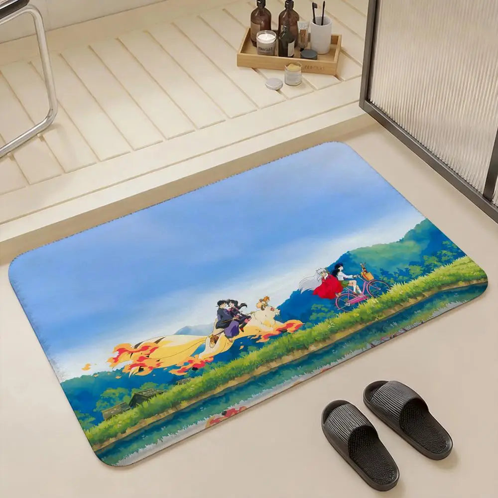 Anime Inuyasha Flannel Floor Mat – Non-Slip Soft Indoor Rug Anime Floor Mat Axl