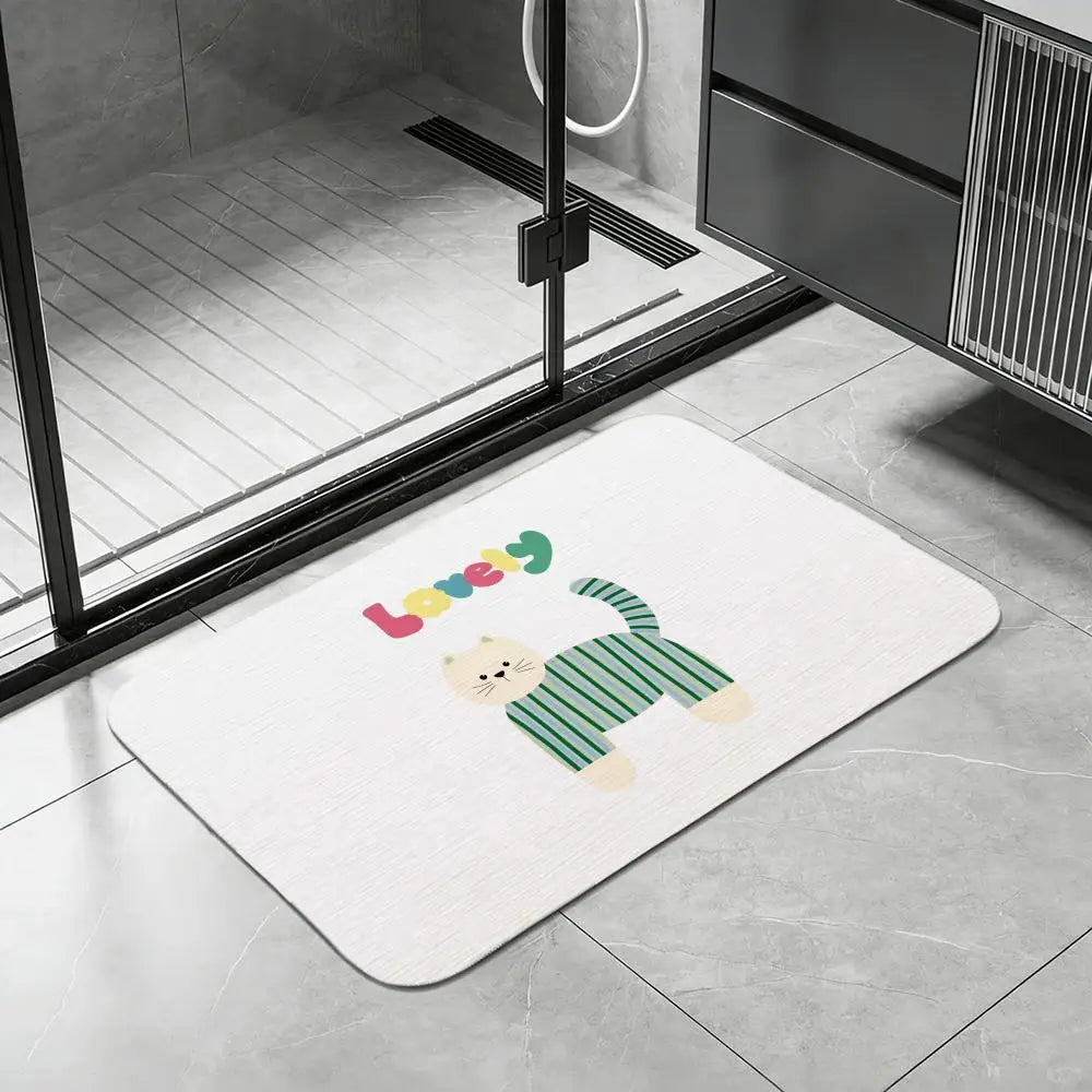 Diatomite Bath Mat – Quick Dry Non-Slip Cat & Stripe Designs Diatomite Bath Mat Axl White2 40x60cm