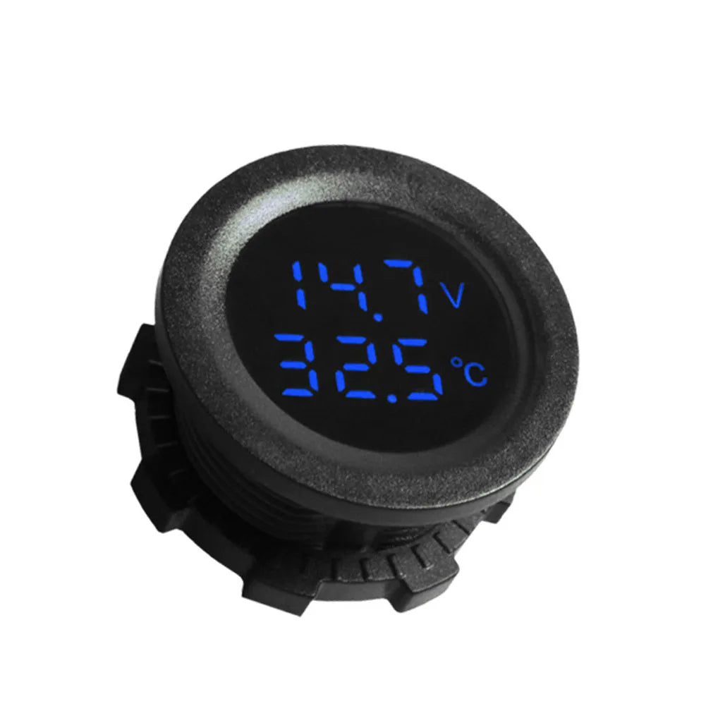 Round LED Digital Voltmeter Temp Gauge DC 12V-24V Car Motorcycle Digital Voltmeter Gauge Axl blue China Mainland