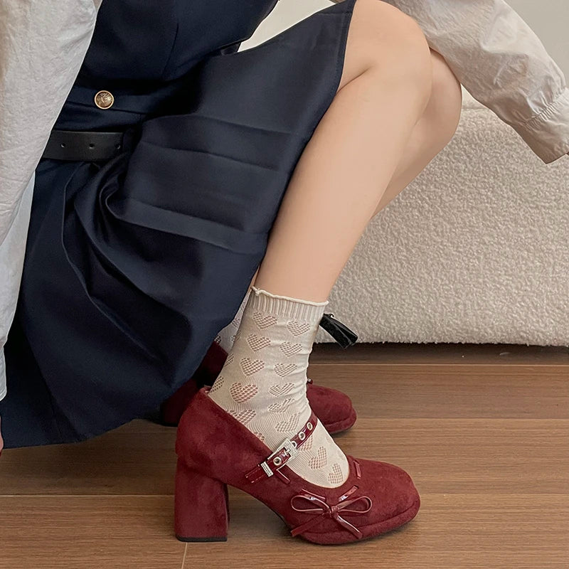Women's Vintage Mary Jane Pumps – Butterfly-Knot Square Heel Mary Jane Pumps Axl