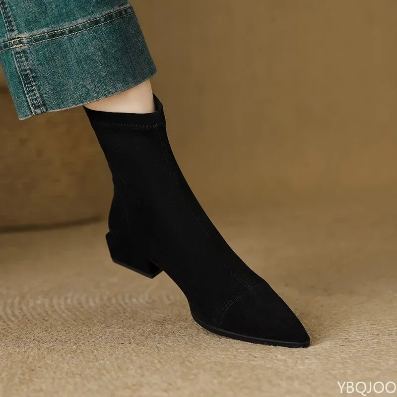 YBQJOO Women's Retro Suede Ankle Boots – Block Heel Booties Women's Ankle Boots Axl