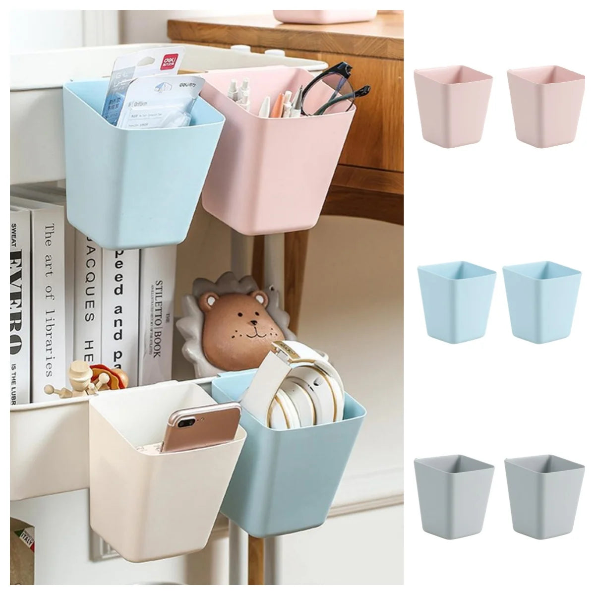 2-Pack Hanging Bucket Organizers for Rolling Carts & Walls Hanging Storage Bins Axl