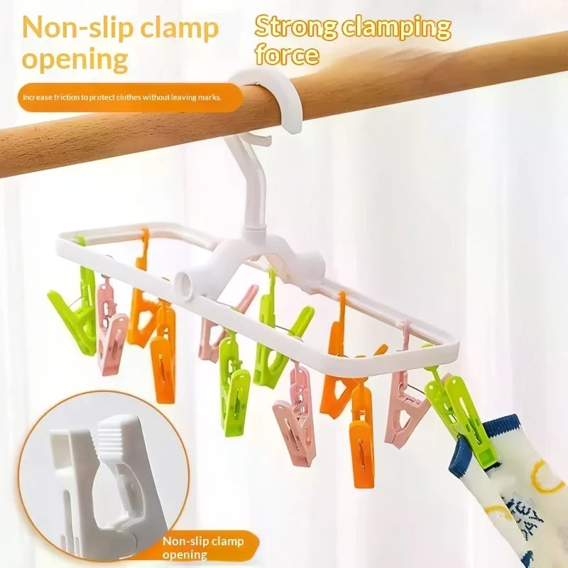 Foldable Multi-Clip Laundry Drying Hanger – 12 Clips ABS Laundry Drying Hanger Axl