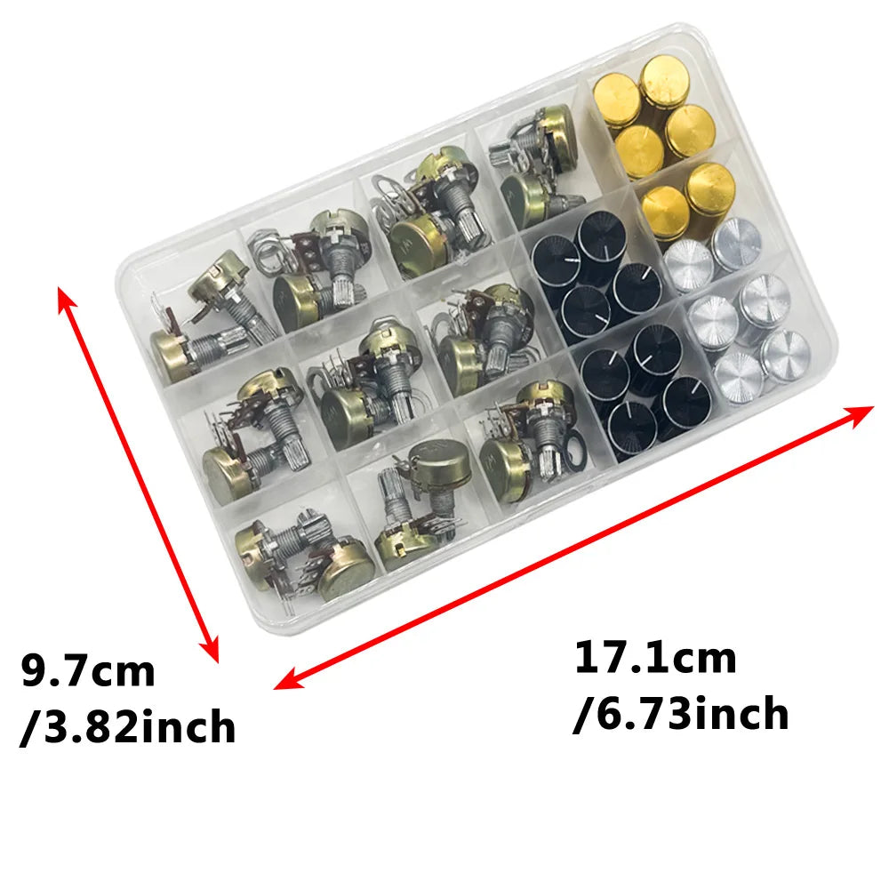 60PCS WH148 Rotary Potentiometer Kit 3-Pin 15mm B5K–100K Rotary Potentiometer Kit Axl