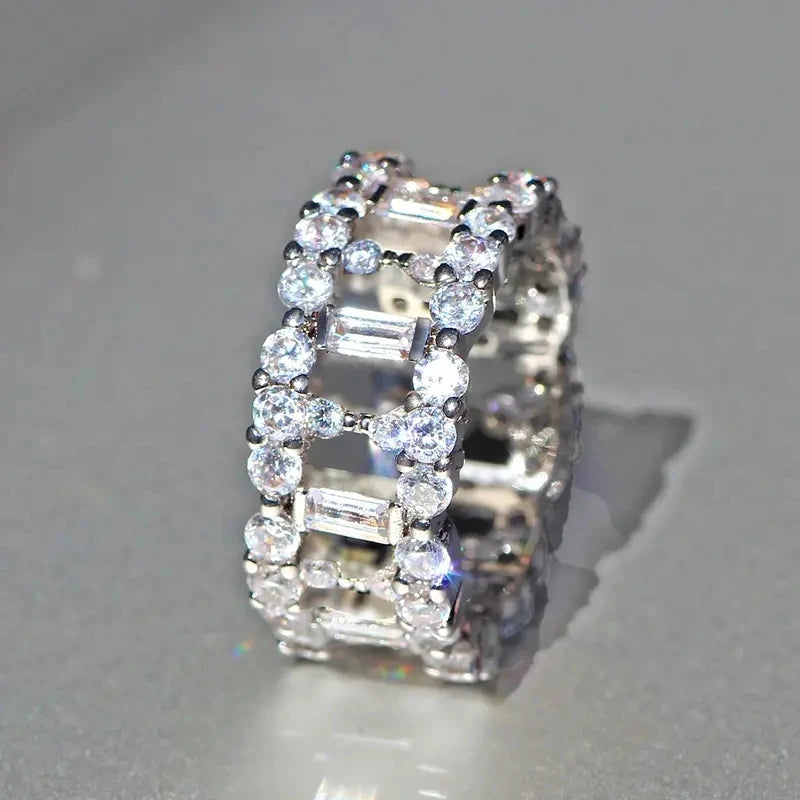 Huitan Hollow Band CZ Ring – Trendy Women's Crystal Jewelry Fashion Ring Axl