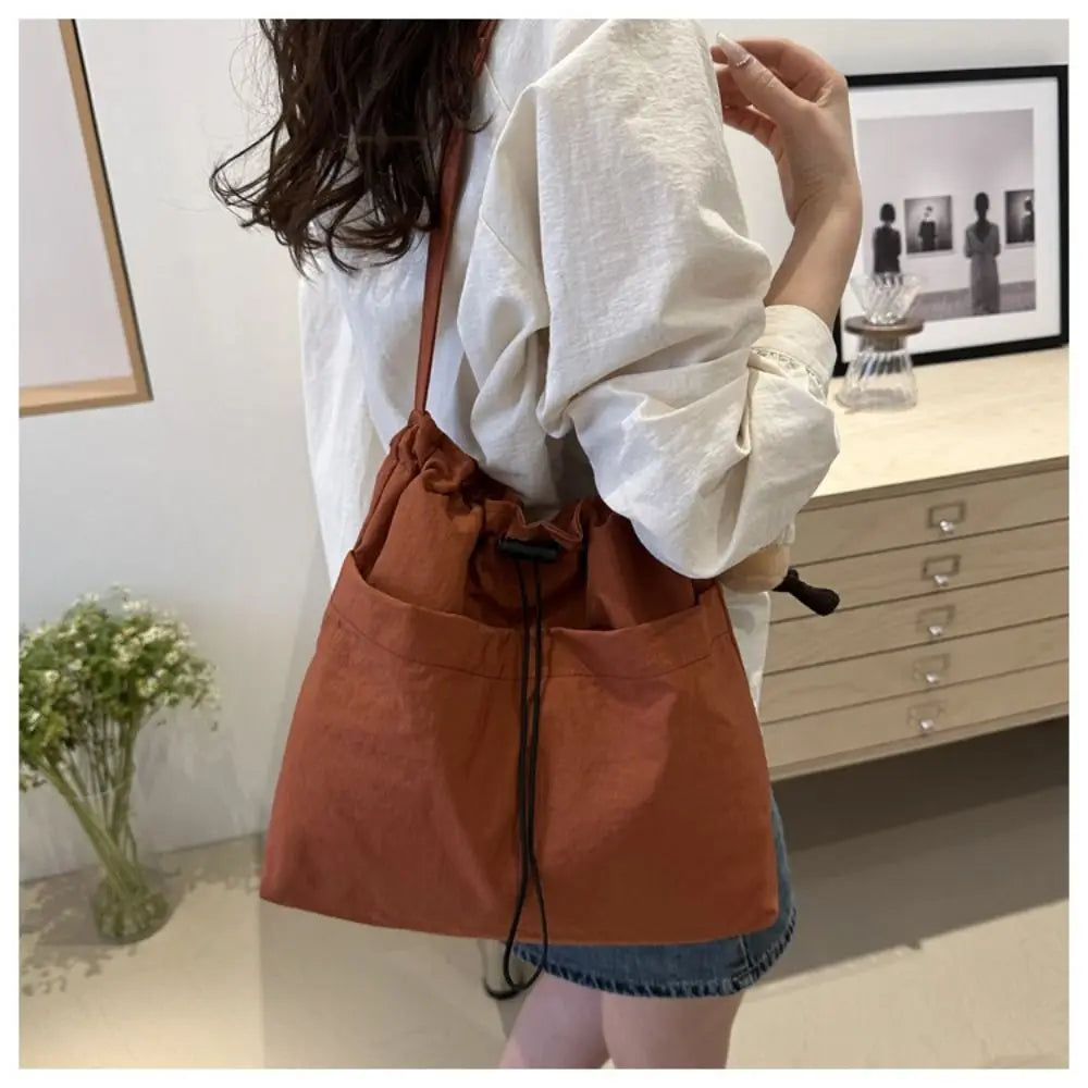 Women's Nylon Drawstring Tote – Waterproof Crossbody Bucket Bag Drawstring Bucket Bag Axl orange-no pendant