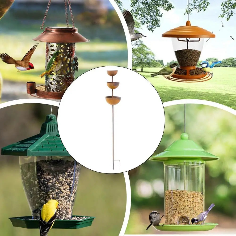 3-Level Vintage Iron Bird Bath Garden Stake Decor | 68cm Garden Bird Bath Axl as picture