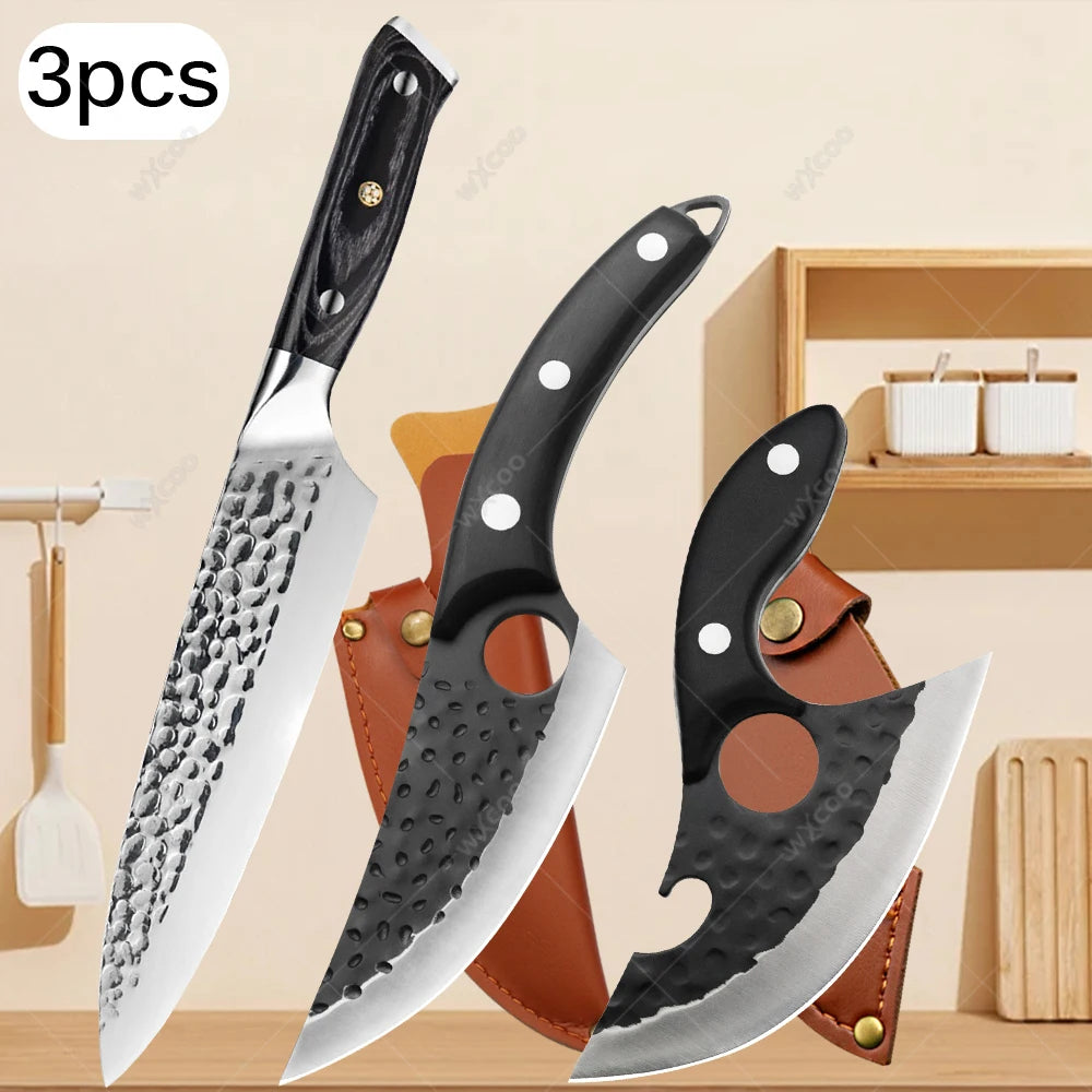 WXCOO Stainless Steel Meat Cleaver & Chef Knife Set Kitchen Knife Set Axl