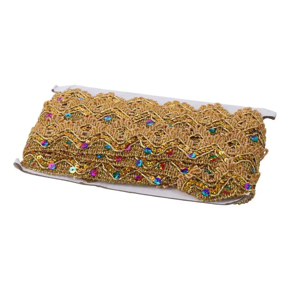 Sequined Gold Lace Trim Ribbon 9M – Beaded Craft Sewing Lace Trim Ribbon Axl