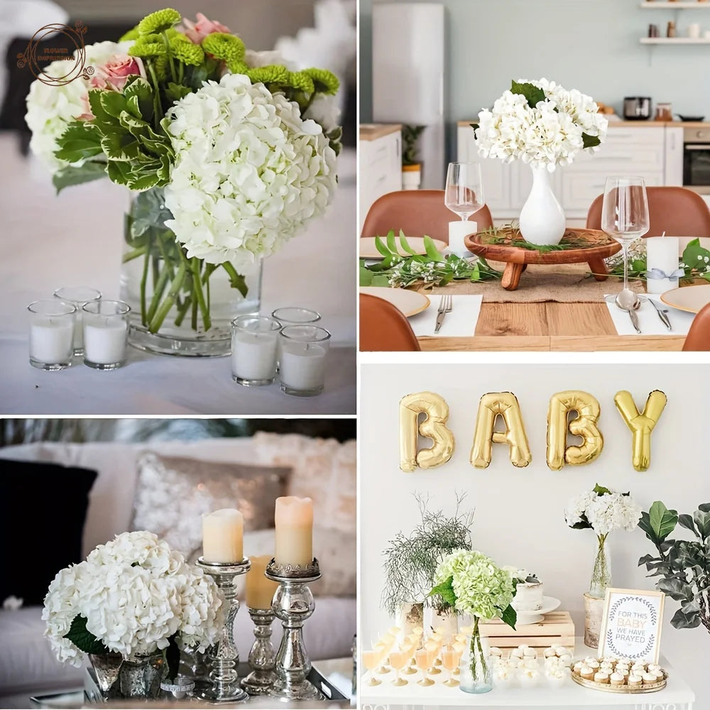 10 White Silk Artificial Hydrangea Flowers with Stems – Bouquet Artificial Silk Flowers Axl