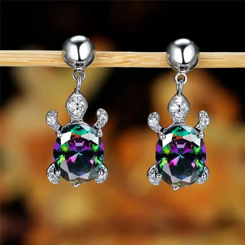 Huitan Turtle Drop Earrings – Cubic Zirconia Animal Jewelry Drop Earrings Axl