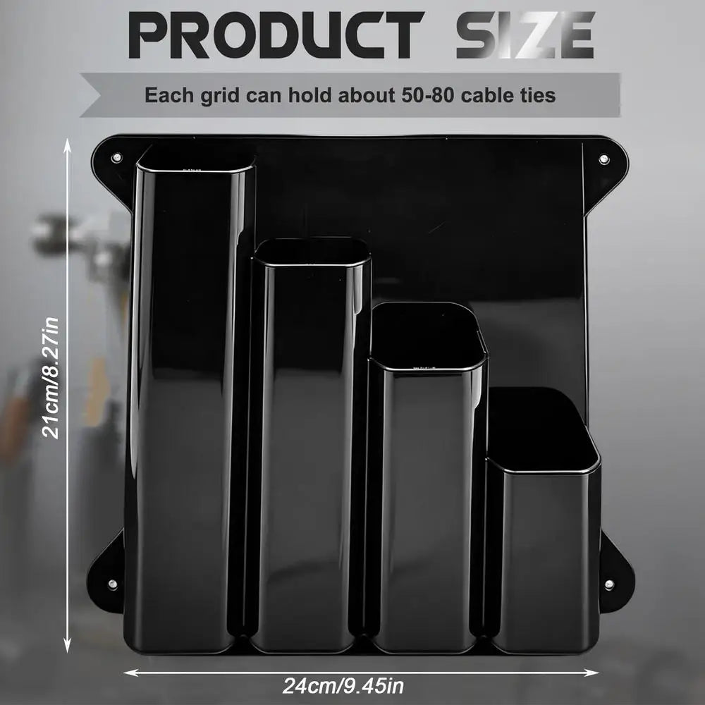 Wall-Mounted Zip Tie Organizer – 4-Pocket Aluminum Rack Wall Storage Rack Axl Black