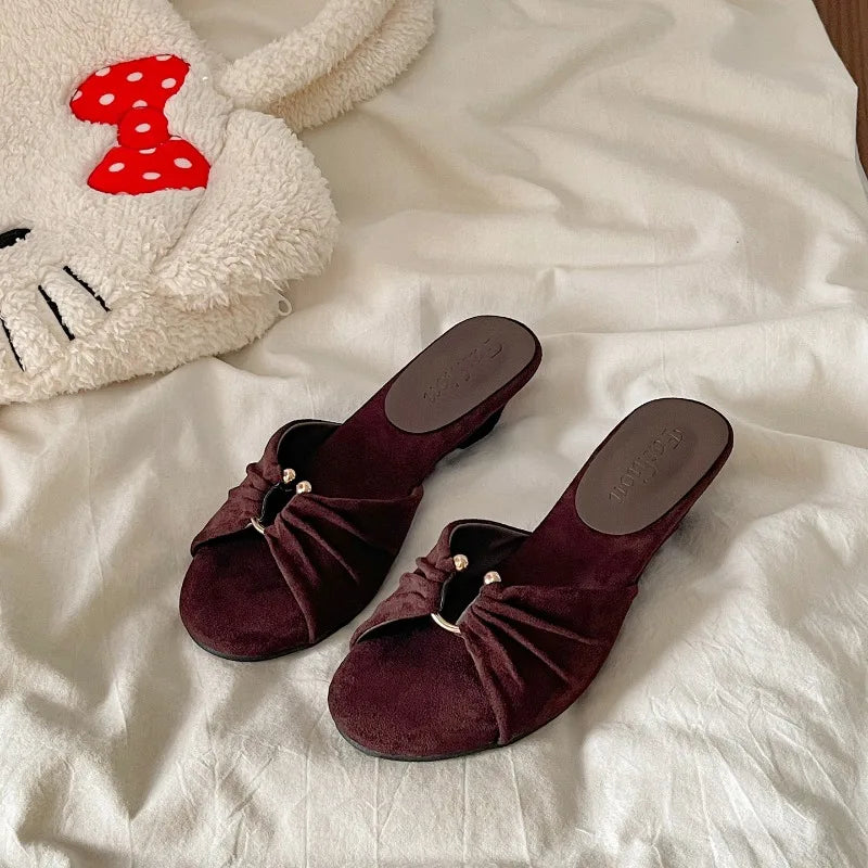 Women's Wedge Slides – Butterfly-Knot Open Toe Summer Heels Wedge Heel Slides Axl Brown 40