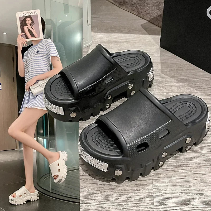 Women's Punk Rivet Platform Slippers – Thick EVA Anti-Slip Sole Platform Slippers Axl