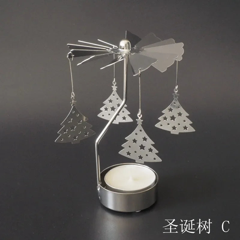 Spinning Metal Carousel Tea Light Candle Holder | Xmas Decor Candle Holder Axl xmas tree