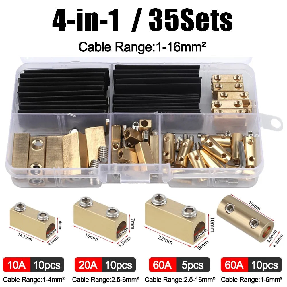 Waterproof Brass Terminal Block Wire Connector 10A 20A 60A Butt Joint Wire Terminal Connector Axl Set2