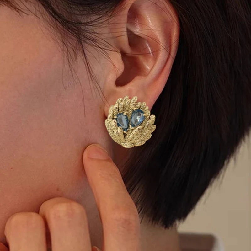 Huitan Blue Cubic Zirconia Geometric Stud Earrings for Women Stud Earrings Axl