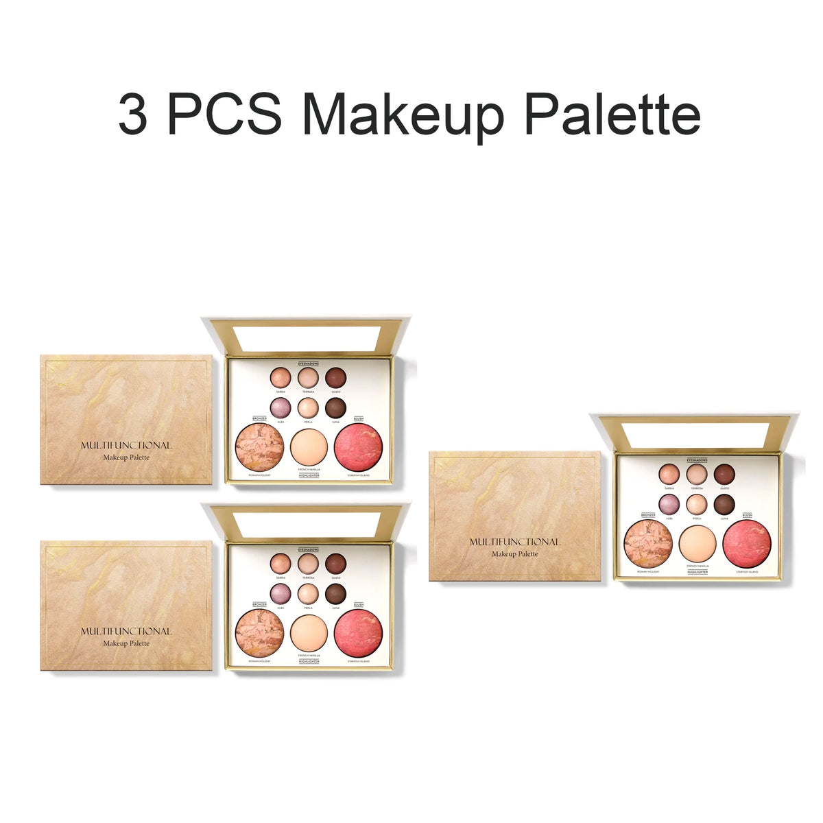 Gilded All-in-One Makeup Palette – Eyeshadow, Bronzer, Blush Makeup Palette Axl 3PCS Makeup Palette