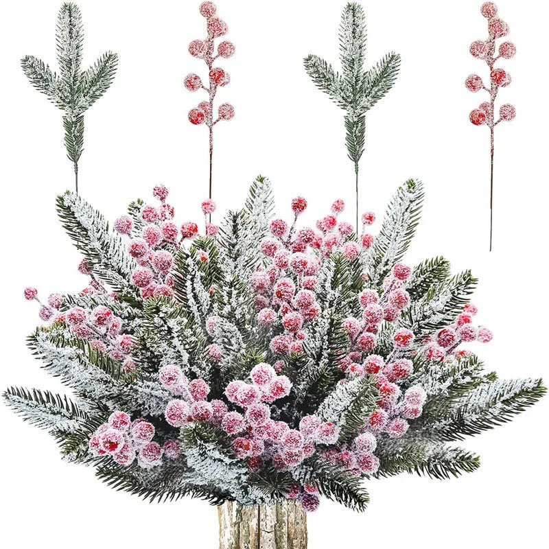 20 Pcs Frosted Artificial Red Berry Stems | Holiday Home Decor Artificial Berry Stems Axl