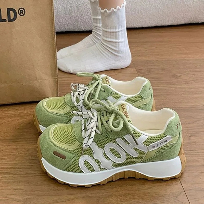 Women's Thick Sole Breathable Lace-Up Casual Sneakers Women's Casual Sneakers Axl green 37