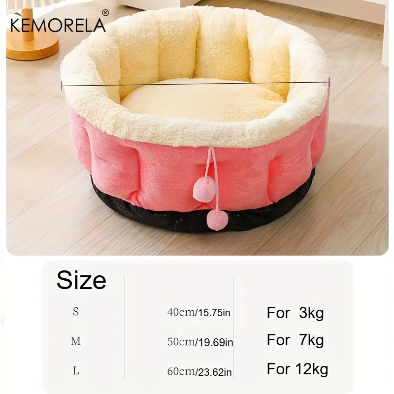 KEMORELA High Side Round Winter Cat Bed – Machine Washable Pet Bed Axl