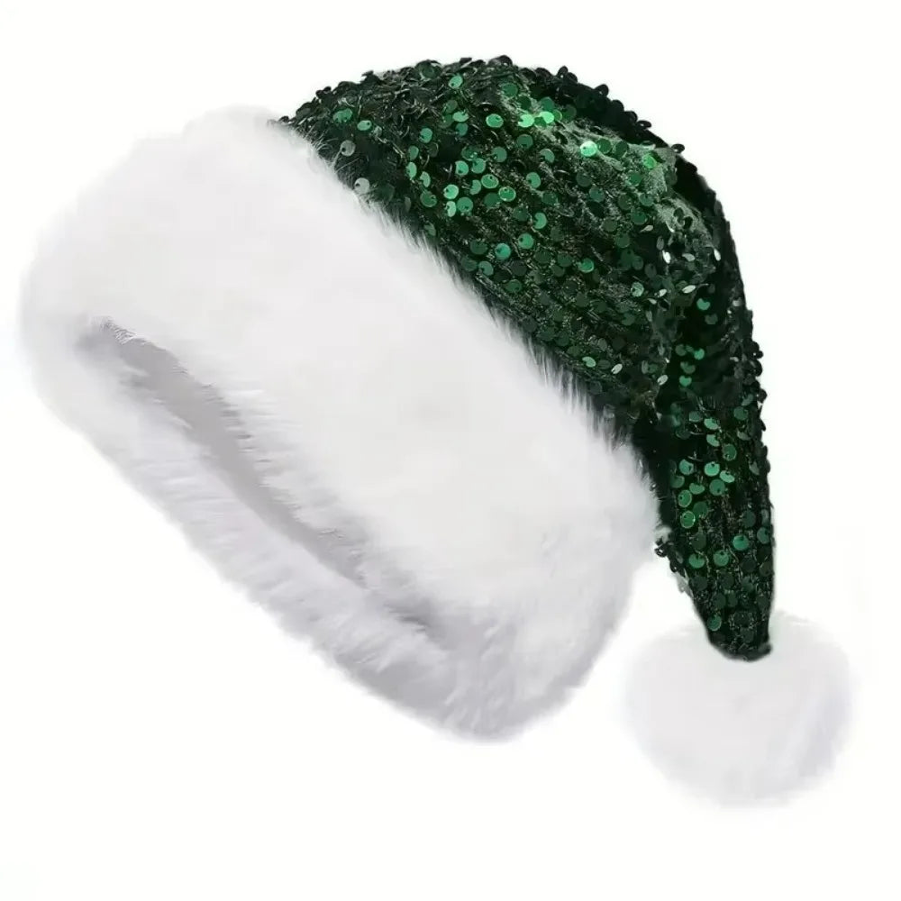 Red Glitter Sequin Santa Hat – Soft Velvet Unisex Xmas Cap Sequin Santa Hat Axl Green 45x32cm