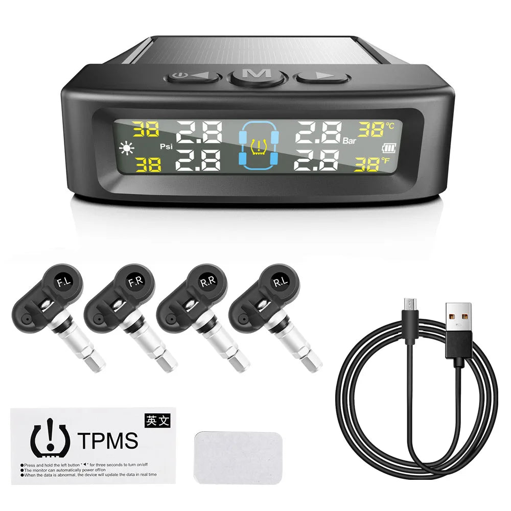 Solar TPMS Car Tire Pressure Monitor – 4 External Sensors Tire Pressure Monitor Axl External