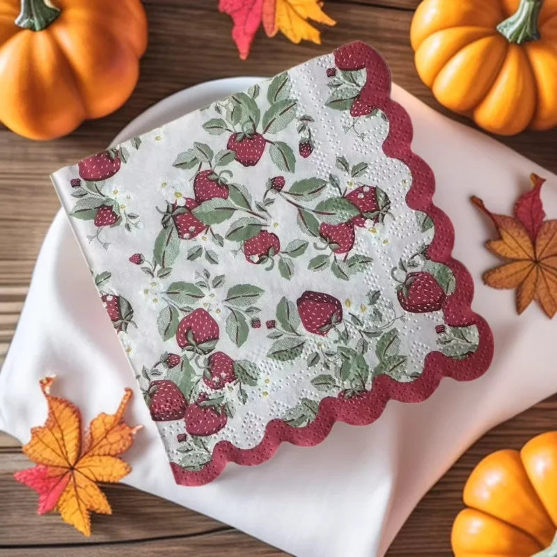 Strawberry Red Paper Napkins – Scalloped Edge 25x25cm Party Decorative Paper Napkins Axl