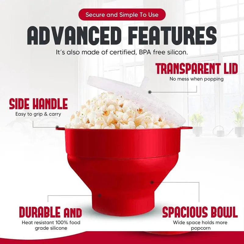 Silicone Microwave Popcorn Popper – BPA-Free Collapsible Bowl Popcorn Popper Axl