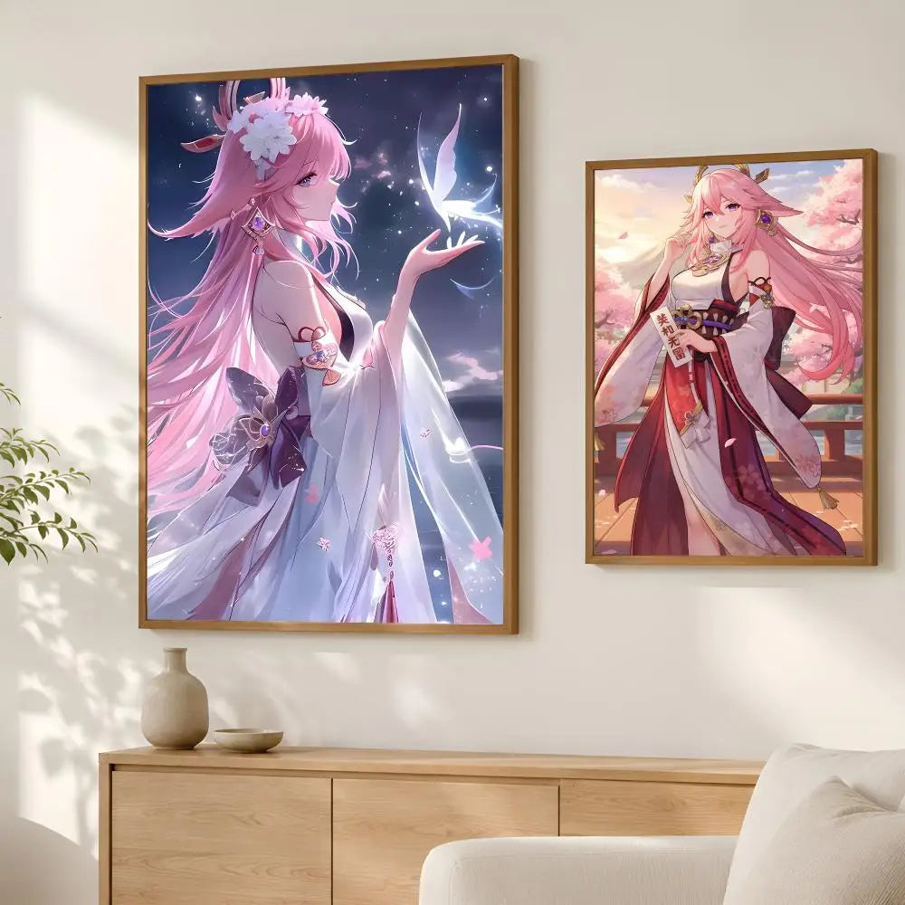 Yae Miko Self-Stick HD Wall Poster – Waterproof Anime Decor Wall Art Poster Axl