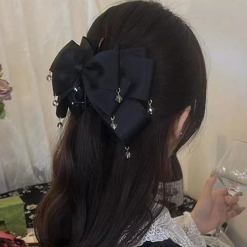 French Retro Bow Bead Claw Clip – Women's Fashion Hairpin Hair Claw Clip Axl Black