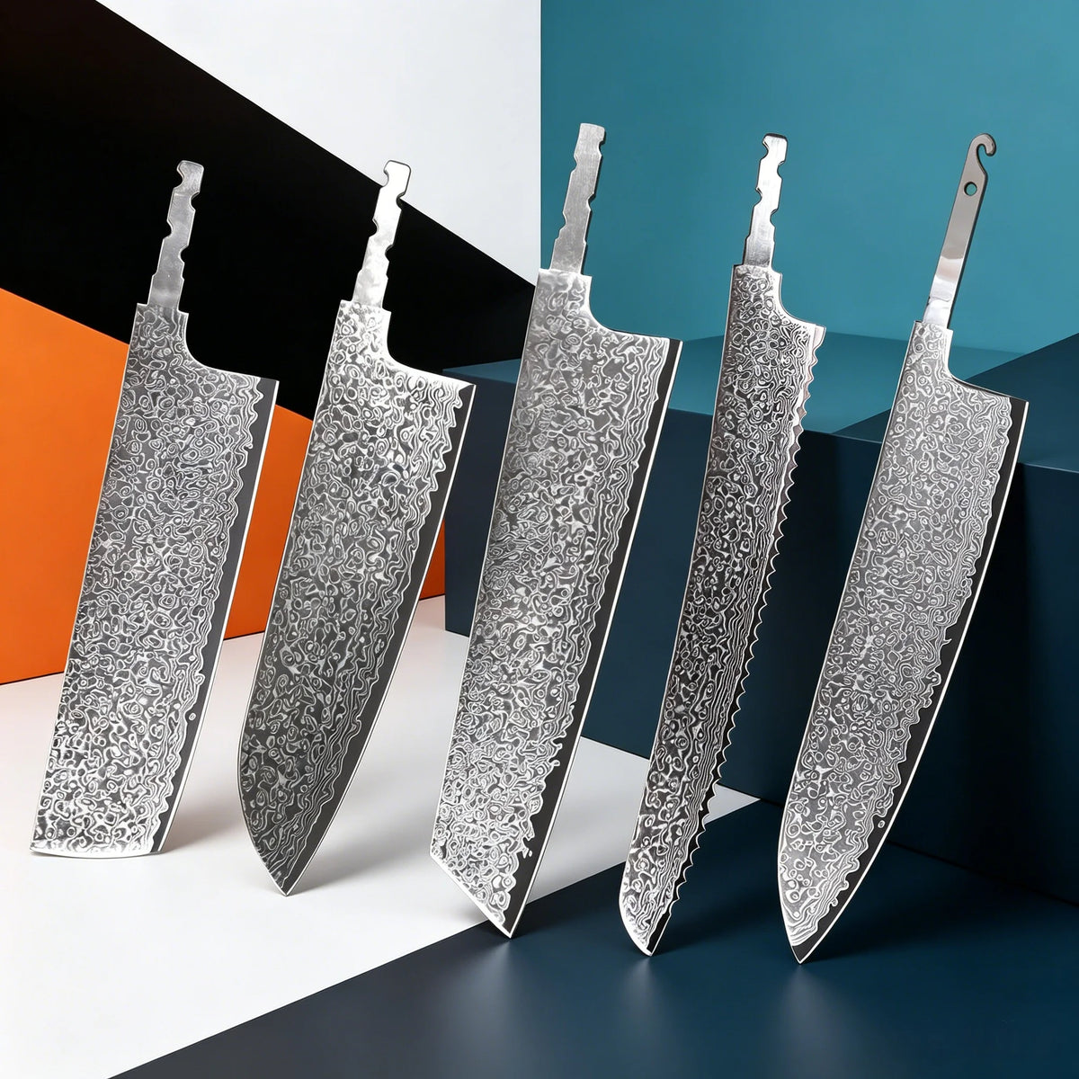 Hand-Forged Damascus Steel Unfinished Cleaver Blade Blank Knife Making Blank Axl Kitchen Blade-5pcs
