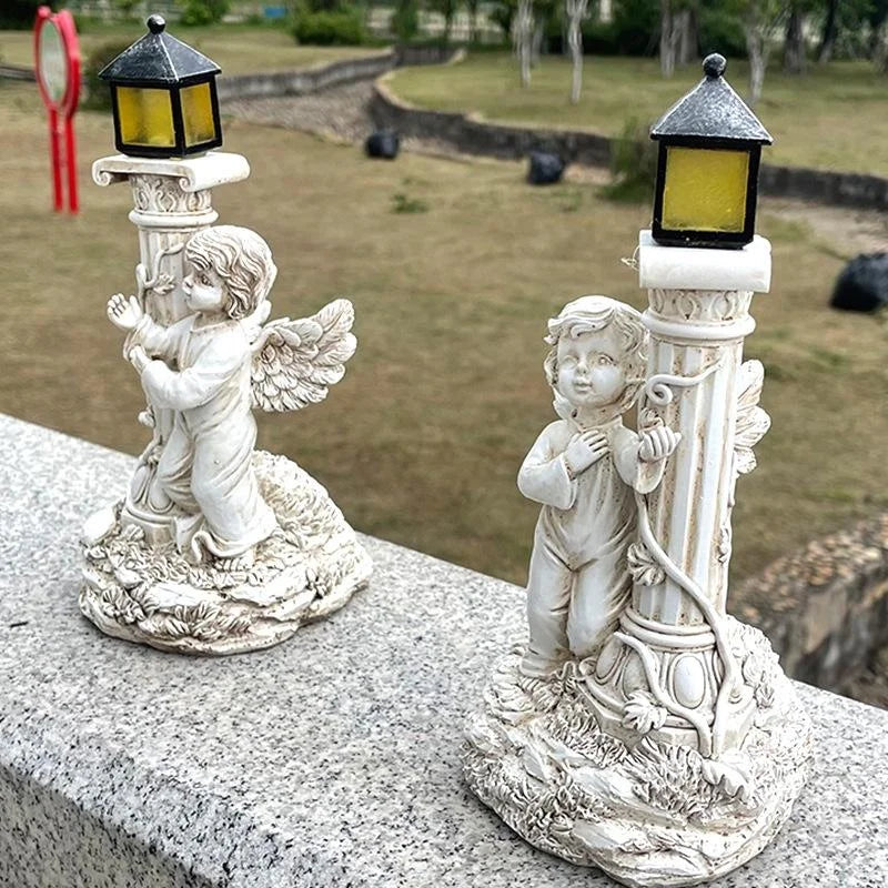 Solar Angel Garden Lamp – European Roman Column Resin Sculpture Solar Garden Sculpture Axl