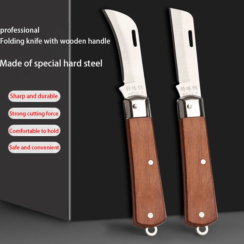 Stainless Steel Folding Knife – Wood Handle Outdoor Multi-Tool Folding Pocket Knife Axl