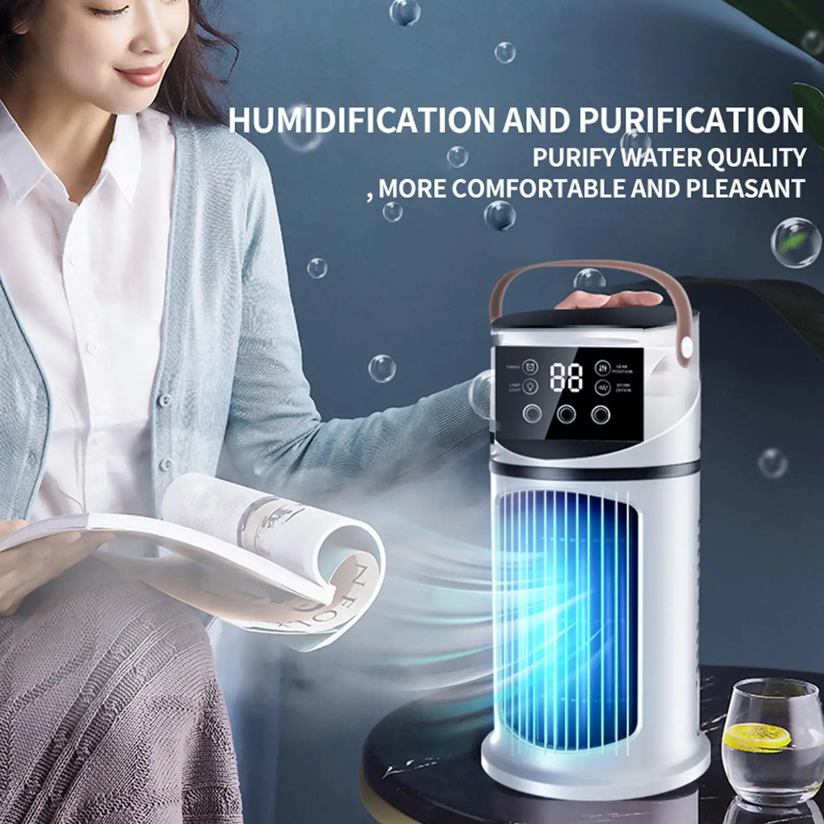 9-Speed USB Desktop Tower Fan with Mist & LED Light Desktop Tower Fan Axl