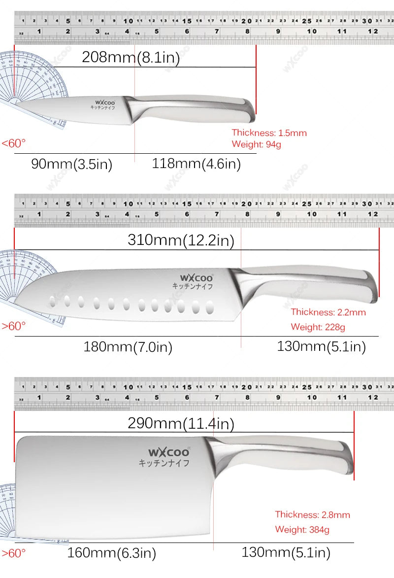 Stainless Steel Kitchen Knife Set – Santoku, Cleaver & Chef Kitchen Knife Set Axl