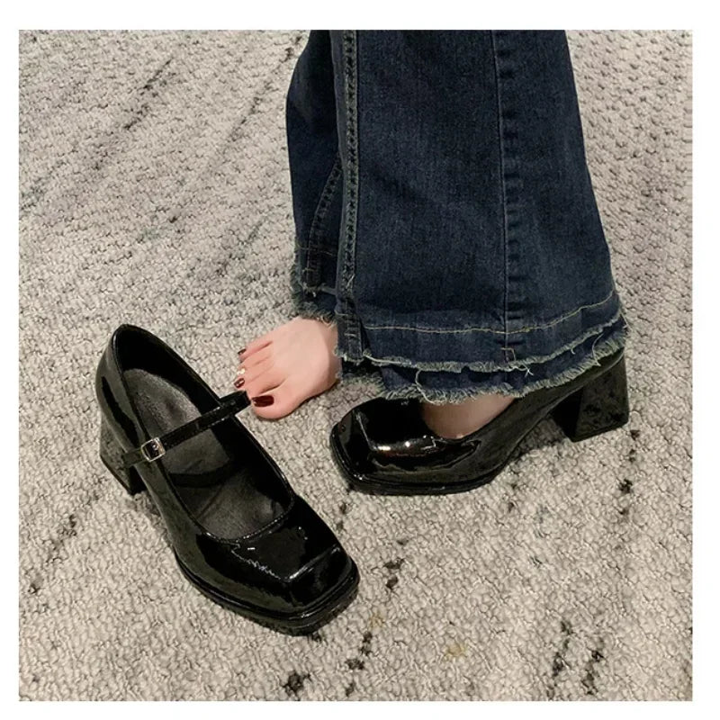 Women's Mary Jane Square Heel Pumps – Vintage Buckle Sandals Mary Jane Pumps Axl